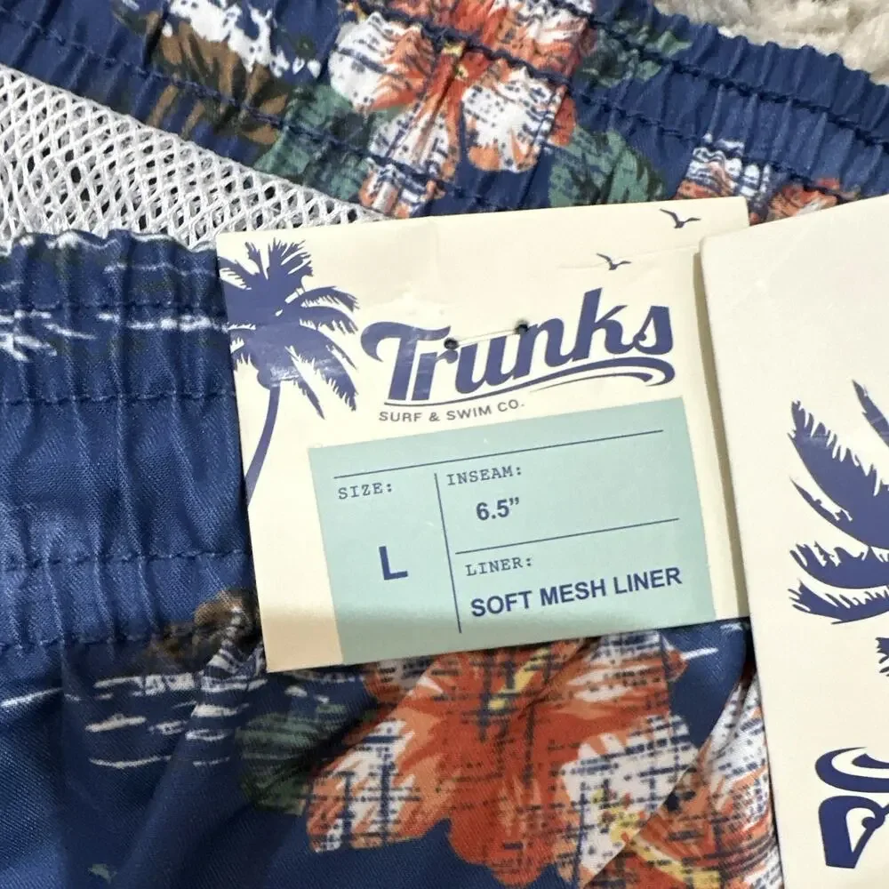 Trunks Surf & Swim Co. Men’s Blue Tropical Floral Swim Trunks L Drawstring Lined